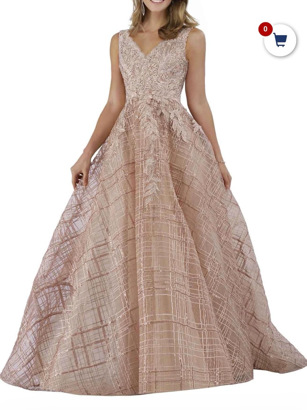 LARA Blush Pink Lace Appliqué Ball Gown